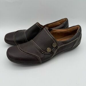 Naturalizer Leather Loafers Coffee Bean with Gold Buttons Comfy Women’s Size 10